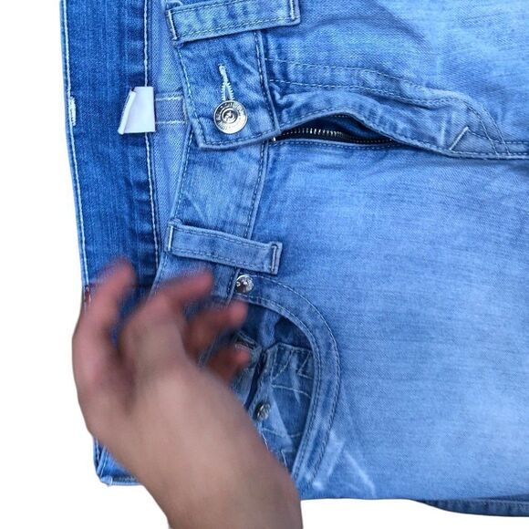 TRUE Religion Jeans Size 34 STRAIGHT White Stitch Blue - Picture 9 of 10